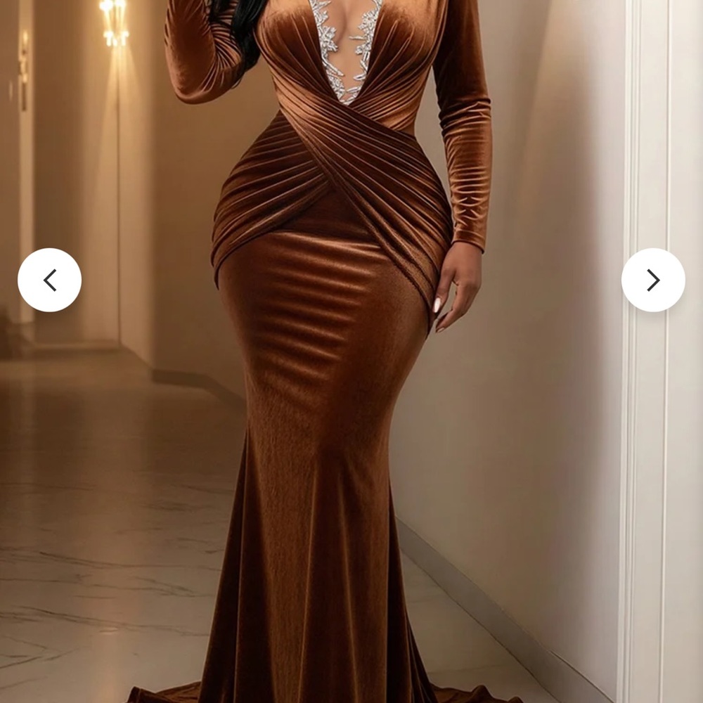Luxurious Brown Velvet Maxi Dress